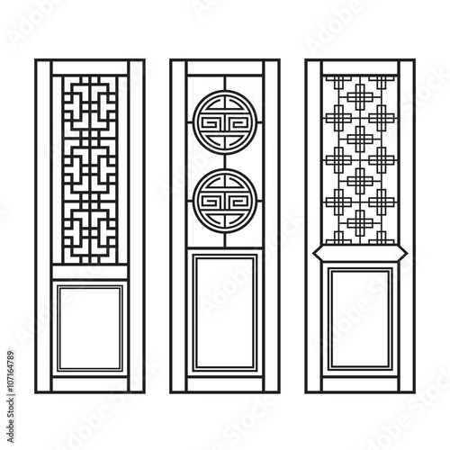 Traditional Asian Window and Door Pattern, vector set