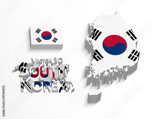 South Korea 3D ( Republic of South Korea ) ( flag and map ) ( transportation and tourism concept )