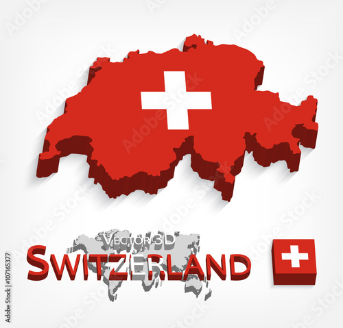 Switzerland 3D ( Swiss Confederation ) ( flag and map ) ( transportation and tourism concept )