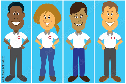 Diverse group of smiling service people ready to assist customers