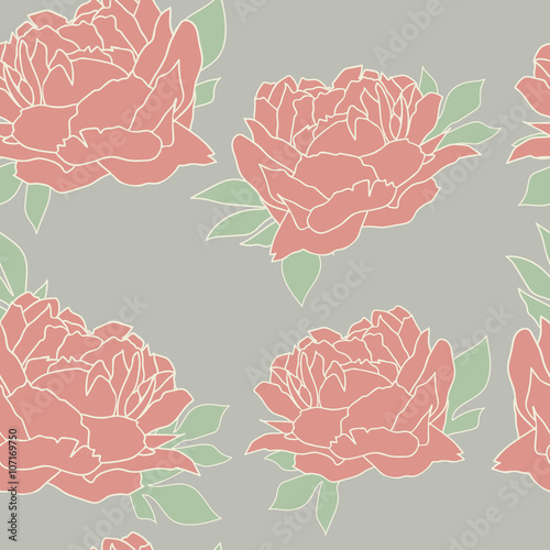 Seamless pattern with peonies. Floral wallpaper