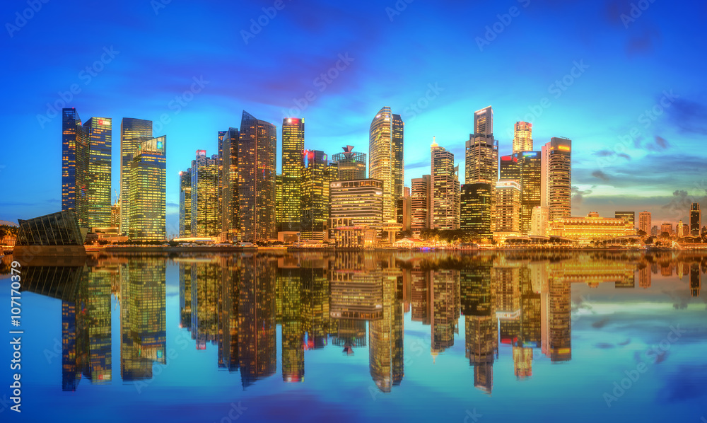 Singapore Skyline and view of Marina Bay