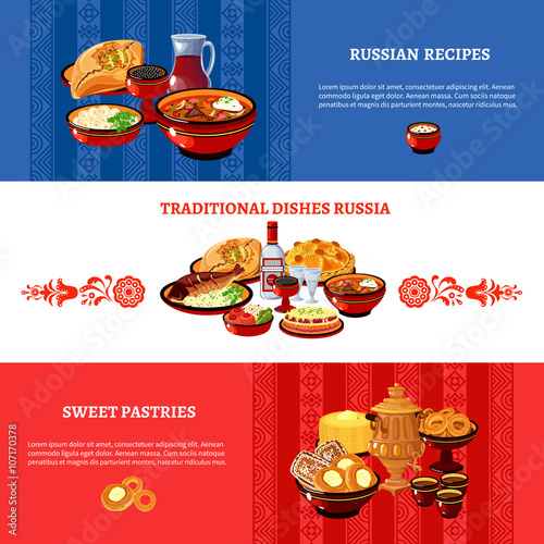 Russian Cuisine Flag Colors Banners Set