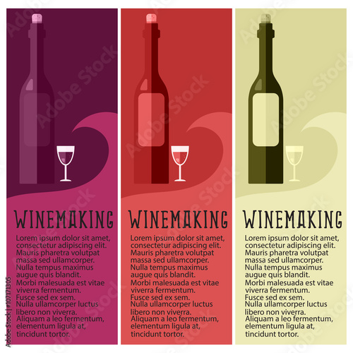 Set of banner for winemaking industry with winemaking objects. V