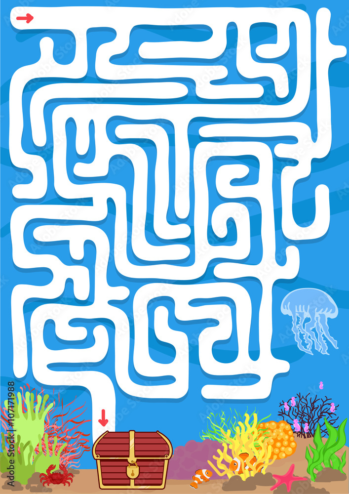 Vector maze game with find treasure underwater Stock Vector | Adobe Stock