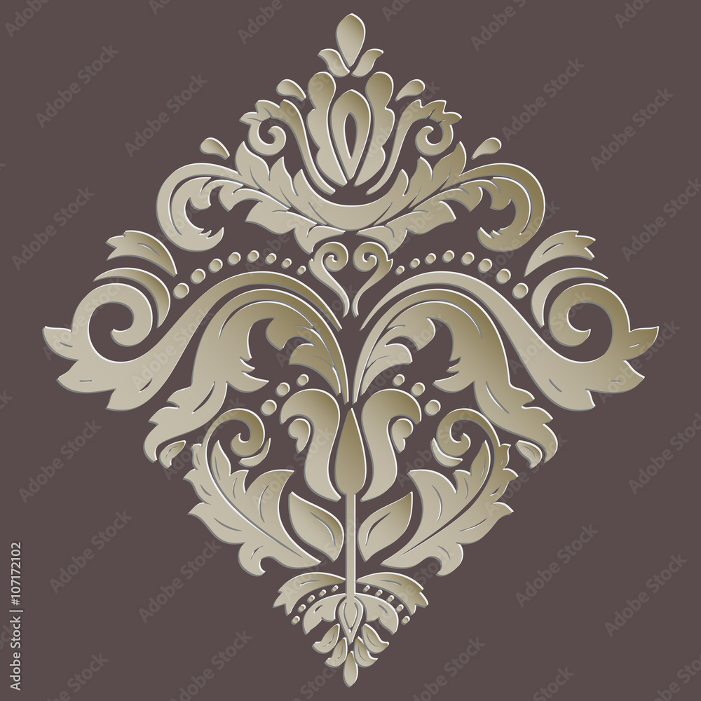 Oriental golden ornament. Fine vector traditional pattern with volume 3D elements, shadows and highlights