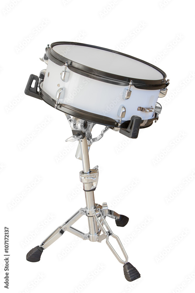 classic musical instrument snare drum isolated on white background