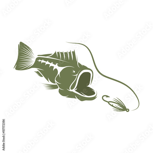 largemouth bass and lure vector design template