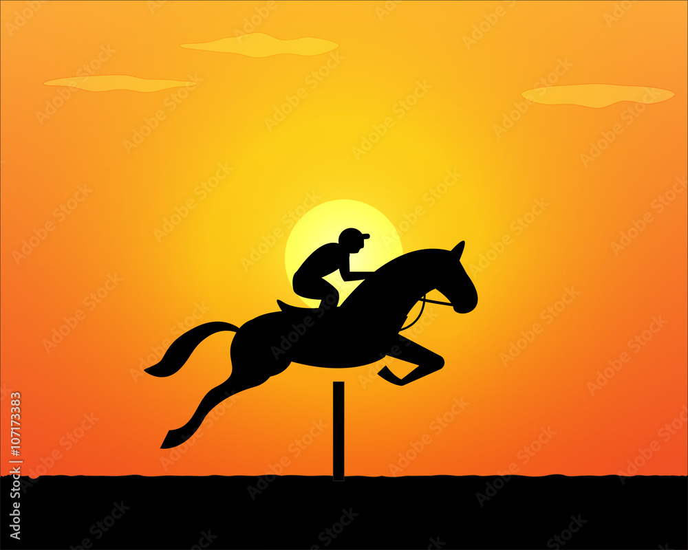 Horse Jumping in sunset time. vector Horse Jumping in sunset time. vector