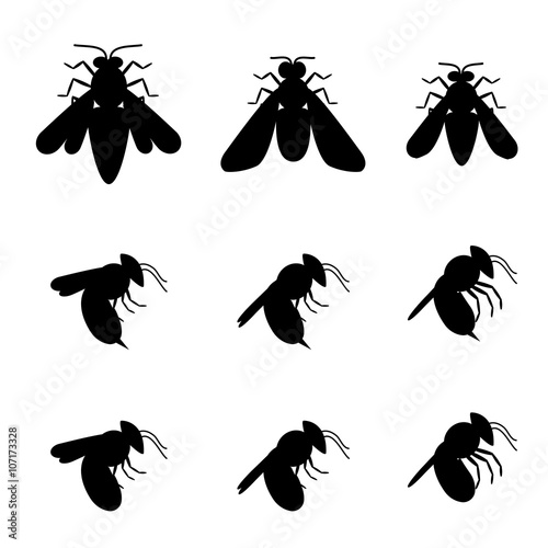 Bee icons in silhouette, Top and side view