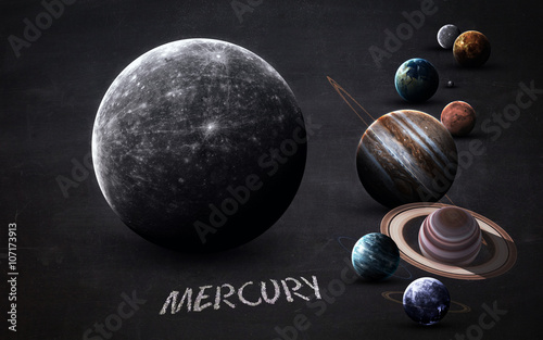 Mercury - High resolution images presents planets of the solar system on chalkboard. This image elements furnished by NASA