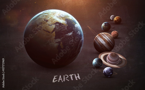 Earth - High resolution images presents planets of the solar system on chalkboard. This image elements furnished by NASA