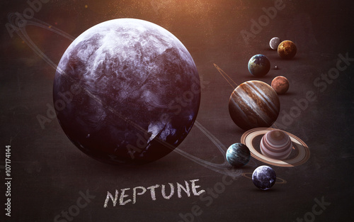 Neptune - High resolution images presents planets of the solar system on chalkboard. This image elements furnished by NASA