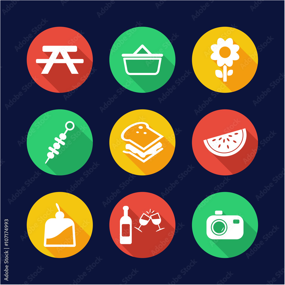 Fototapeta premium Picnic Icons Flat Design Circle