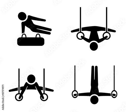 Set of gymnastic icons in silhouette style