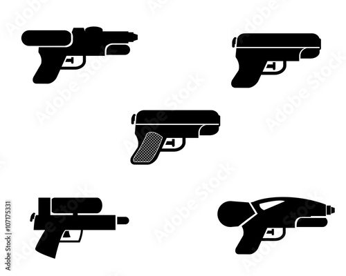 Set of water gun icons in silhouette style, vector