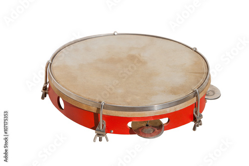 Fototapeta classic music instrument the tambourine isolated on white background