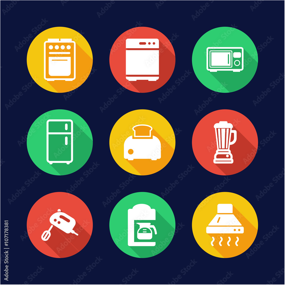 Kitchen Appliances Icons Flat Design Circle Kitchen Appliances Icons Flat Design Circle