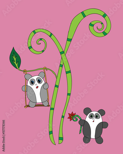 Fototapeta Naklejka Na Ścianę i Meble -  Two cute panda on the bamboo tree