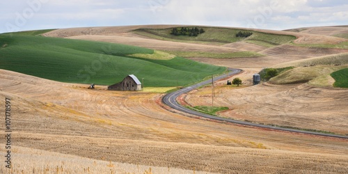 Barn at the rolling hills farmland. Palouse Hills in Washington, United State of America.