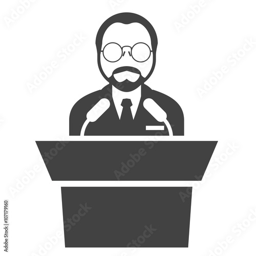 Speaker at rostrum - man in glasses at tribune, presentation