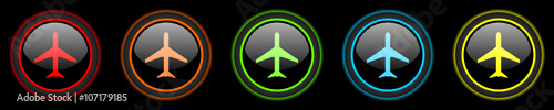 airplane vector web icons set on black background