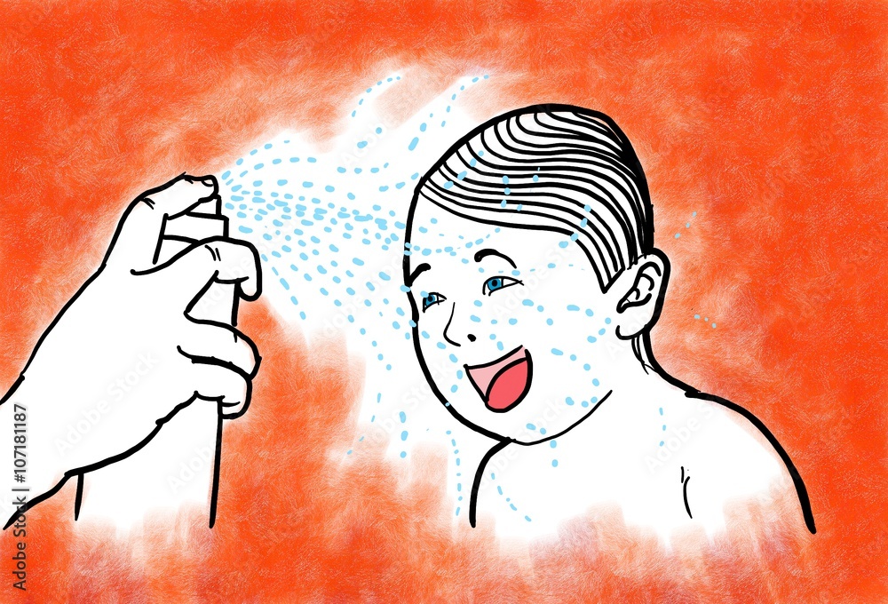 Canicule Peau De Bebe Hydratee Par Un Brumisateur Stock Illustration Adobe Stock