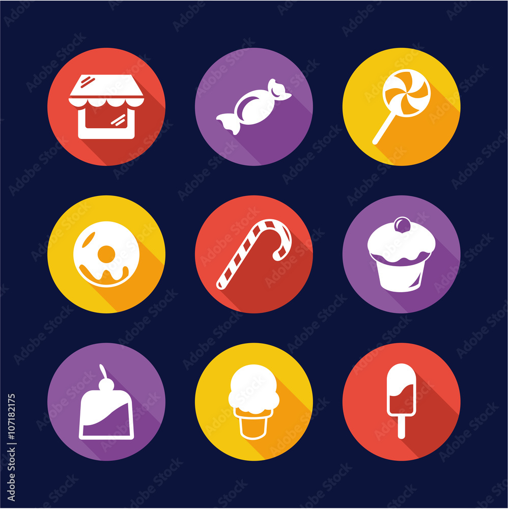 Candy Shop Icons Flat Design Circle