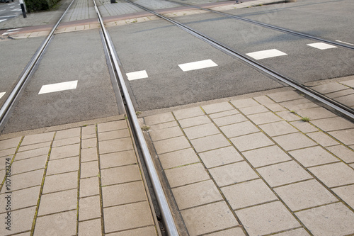 Tram Track and Cyclist in Rotterdam