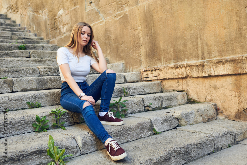 Beautiful Teenage Girl in the Old Town Beautiful Teenage Girl in the Old Town