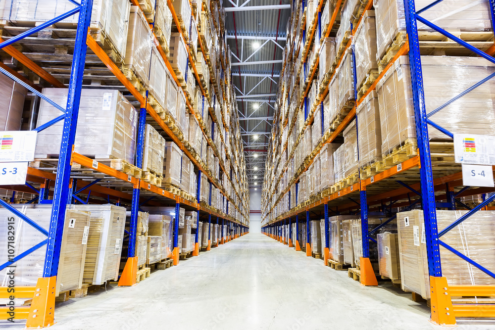 Rows of shelves with boxes Rows of shelves with boxes