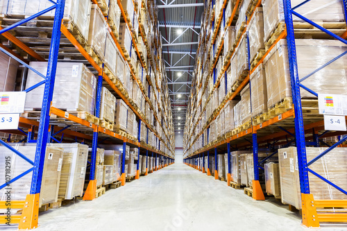 Rows of shelves with boxes