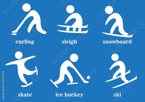 Photography curling, sleigh, snowboard, skate, ice hockey, ski, sport icons