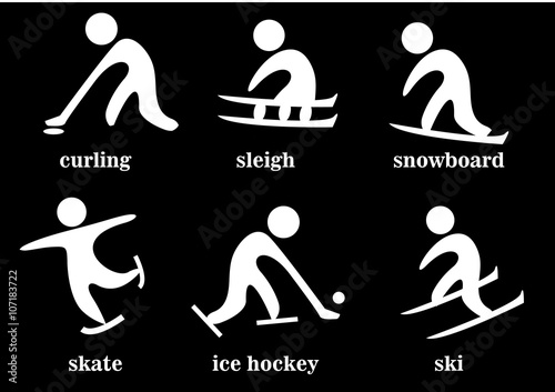 Photography curling, sleigh, snowboard, skate, ice hockey, ski, sport icons
