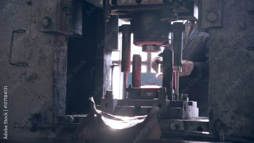 Forging steel machine inside industrial plant. HD.