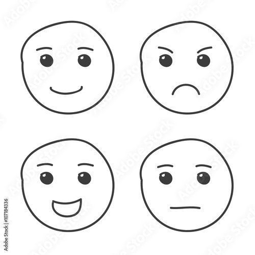 Set of hand drawn doodle smiles isolated on white background. Different facial expressions.