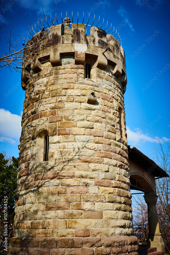 Watchtower of old ruin in Stuttgart / Stronghold of castle in Germany 