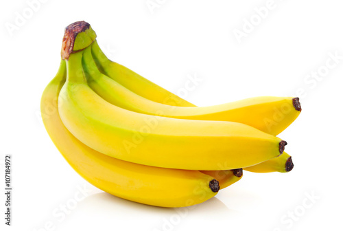 Bunch of yellow banana fruits isolated on white