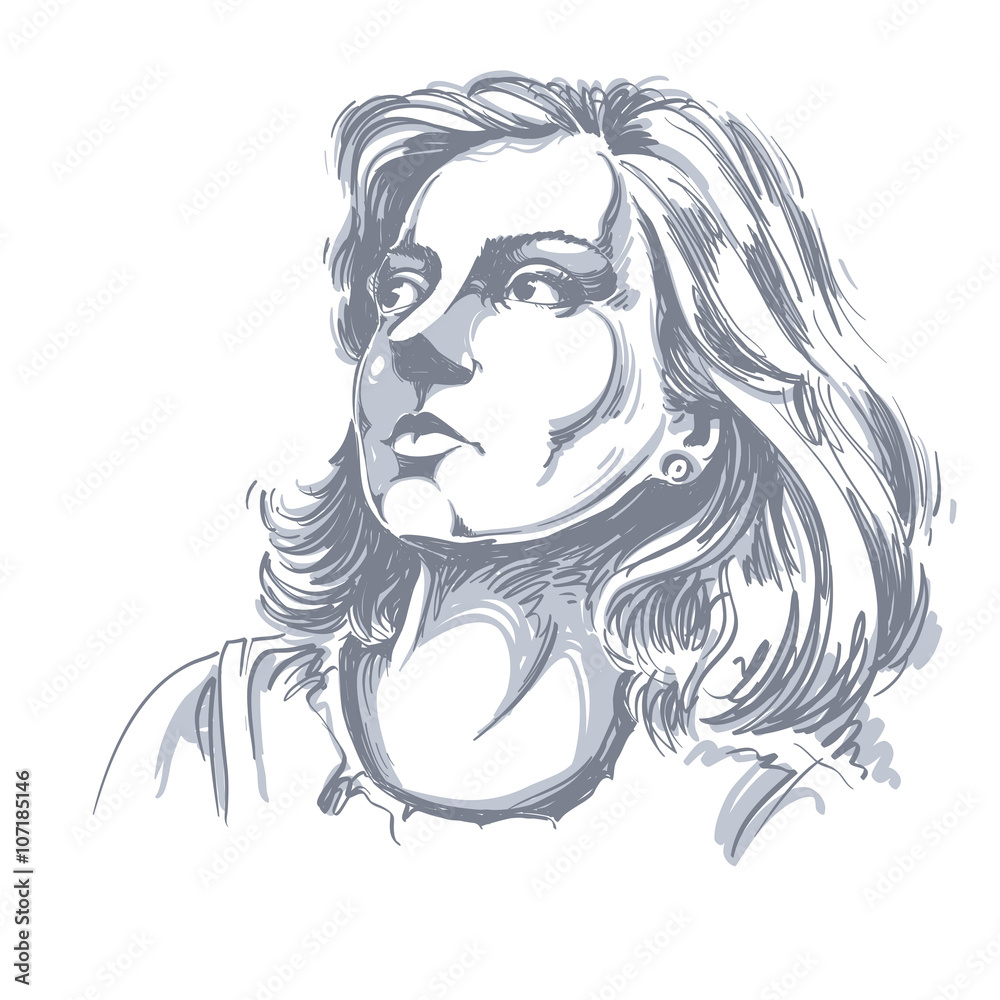 Graphic vector hand-drawn illustration of attractive woman