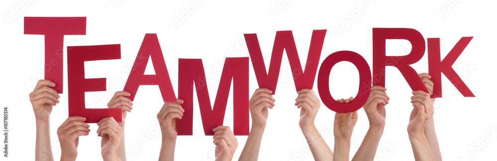 Many People Hands Holding Red Word Teamwork Stock Photo | Adobe Stock