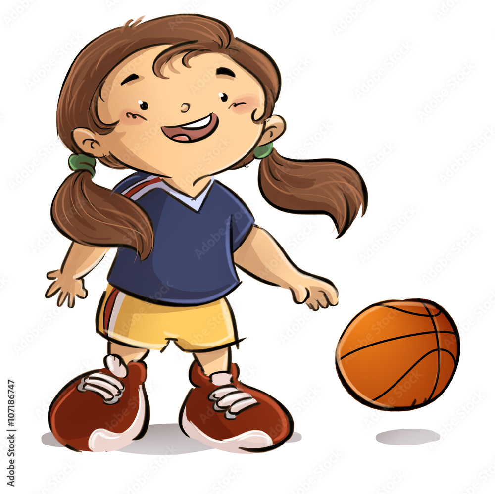 niña jugando a baloncesto ilustración de Stock | Adobe Stock