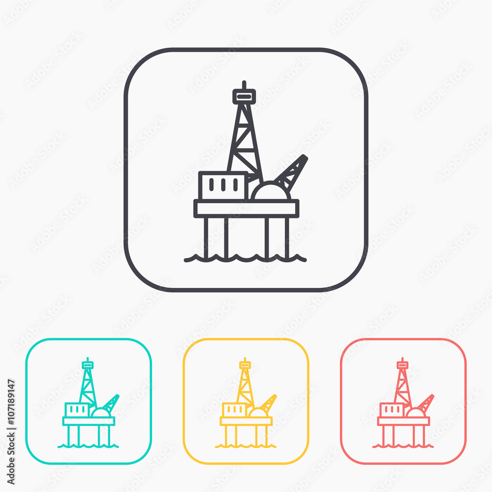 Oil platform outline color icon set