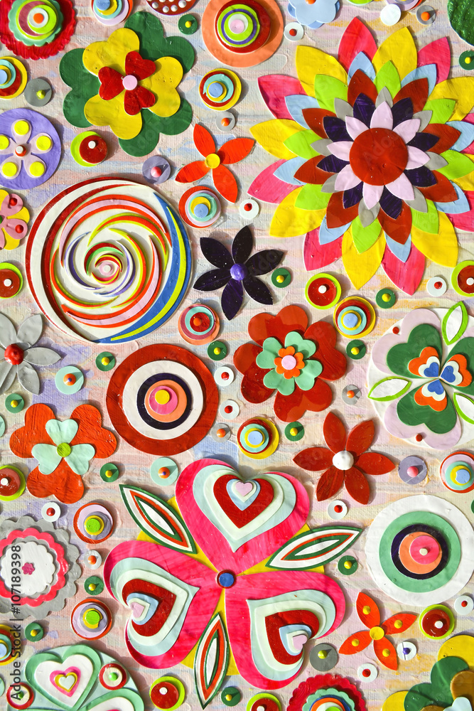 Fototapeta premium Abstract background of flowers. Close-up.Zentangle like decorative circular floral elements, made of paper