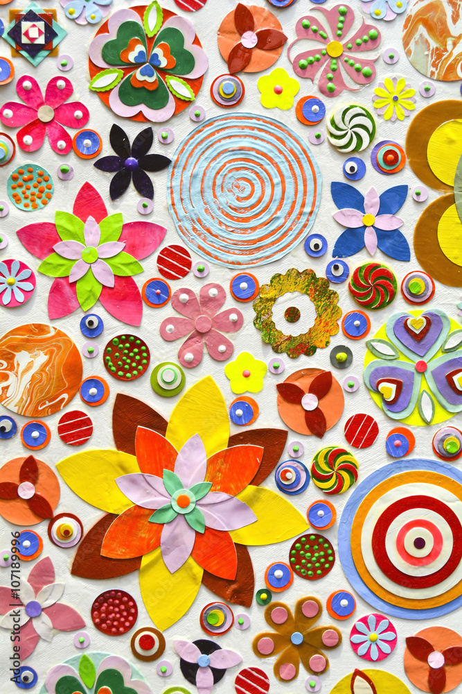 Naklejka premium colorful paper flowers, zentangle like decorative circular floral elements, made of paper