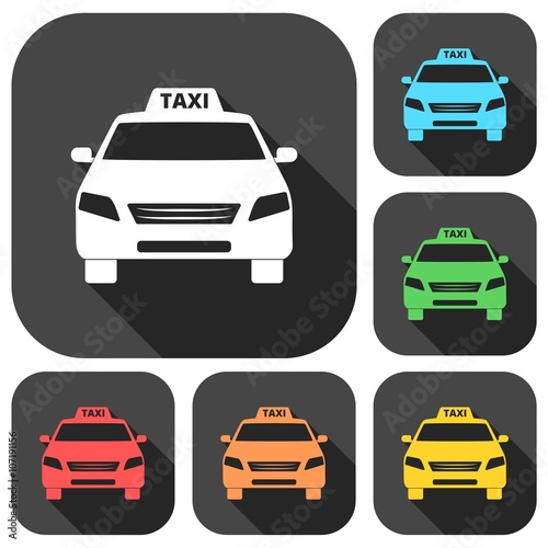 Taxi icons set with long shadow