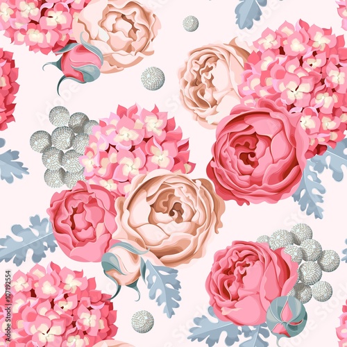 Hydrangea and peony seamless