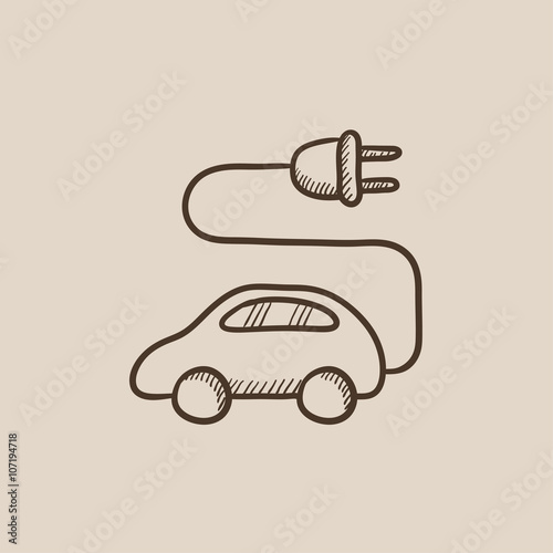 Electric car sketch icon.