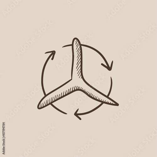 Windmill with arrows sketch icon.