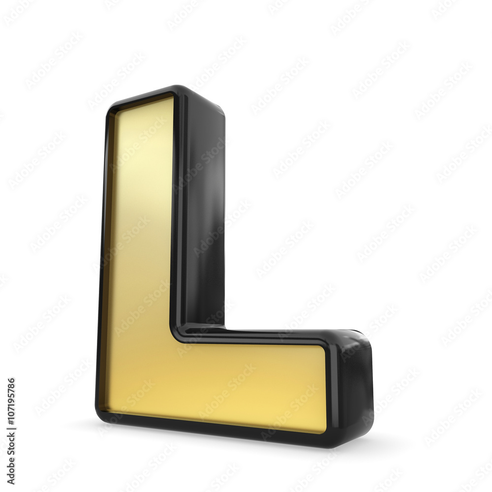 3d gold and black metal letter L isolated white background 3d gold and black metal letter L isolated white background