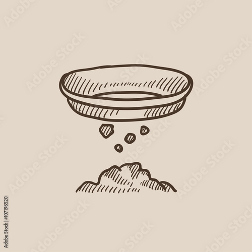 Bowl for sifting gold sketch icon.